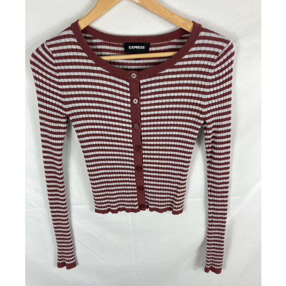 Express Striped Button Front Cropped Top Size XS
